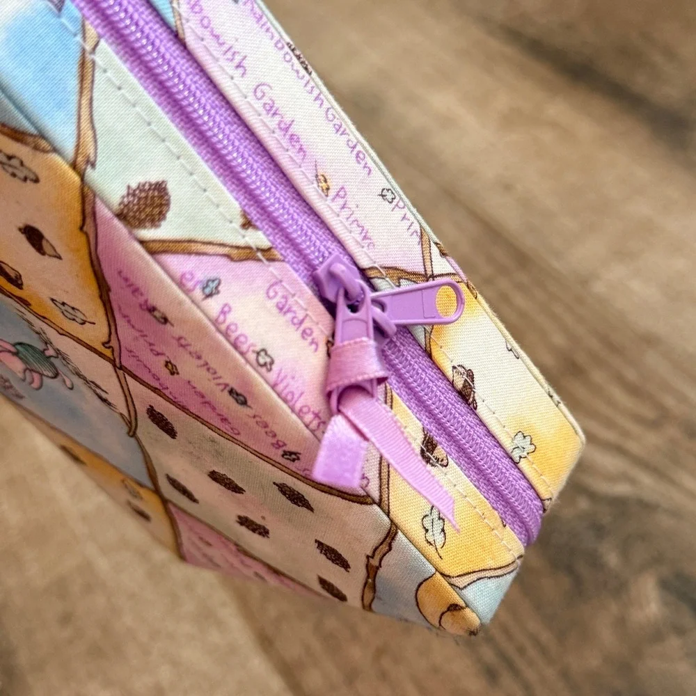 Disney Winnie the Pooh Vintage Pastel Patchwork Fabric Zip Closure Jewelry Case